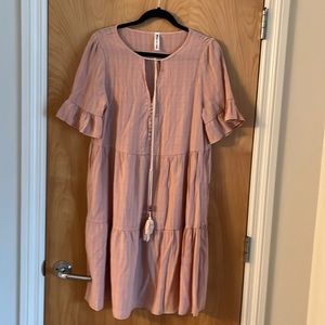 Elegant Mauve Midi Dress with Ruffle Sleeves